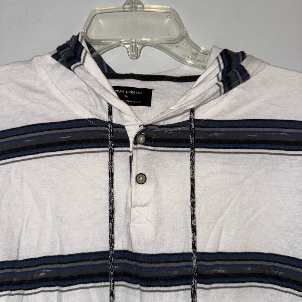 Ocean Current Men's White and Black Striped Hoodie Shirt M - Picture 2 of 5